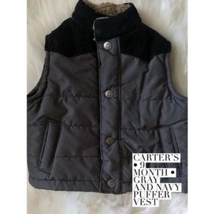 Gray and Navy baby puffer vest